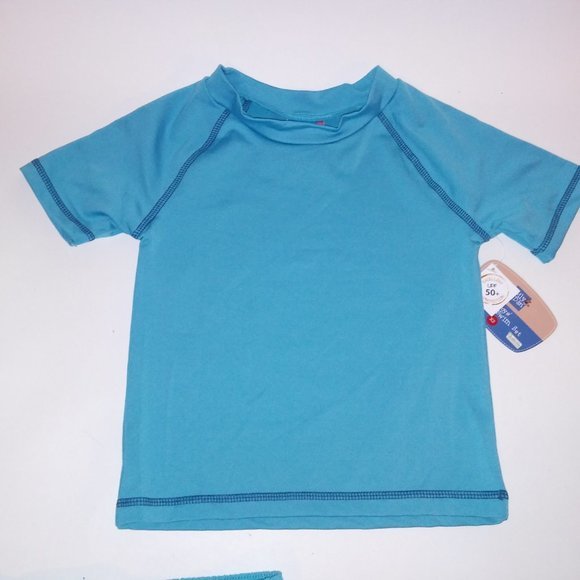 Lily & Dan Boys 3 Piece Swim Set XS Blue Yellow White Stripe Smiley Faces Rash G - Picture 5 of 5